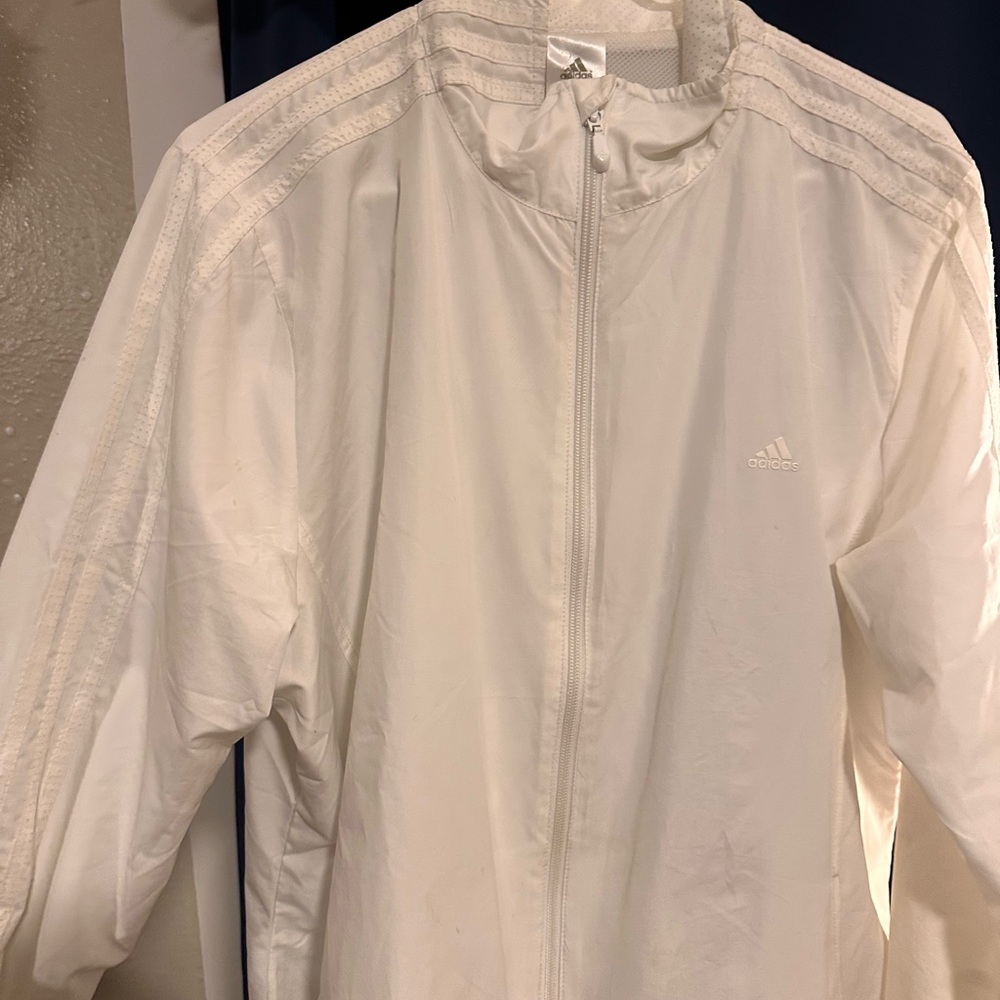 adidas White Full-Zip Track Jacket with Three-Stripe Detailing